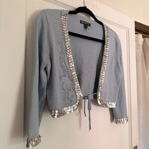 INC Mother of Pearl Sequin Trim Silk Blend Tie Front Cardigan